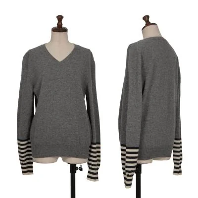 COMME des GARCONS Striped Sleeve Switching V-neck Knit