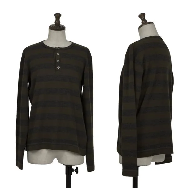 tricot COMME des GARCONS Washed Henley Neck Stripe Knit Sweater Khaki,Navy S-M K-159925_001