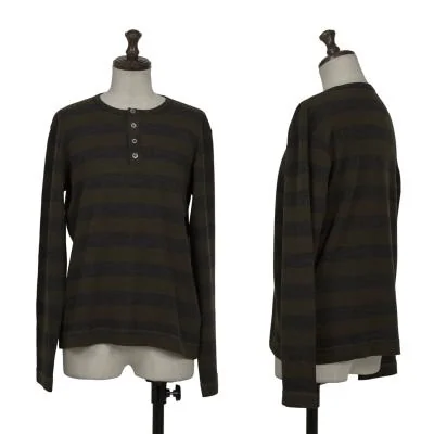 tricot COMME des GARCONS Washed Henley Neck Stripe Knit Sweater