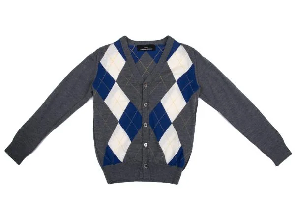 トリココムデギャルソンtricot COMME des GARCONS ウールアーガイルニットカーディガン グレー青他M位 K-159928_002