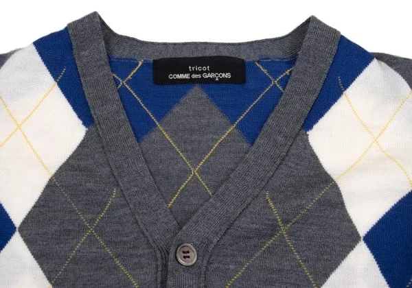 トリココムデギャルソンtricot COMME des GARCONS ウールアーガイルニットカーディガン グレー青他M位 K-159928_005
