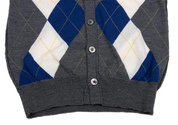 トリココムデギャルソンtricot COMME des GARCONS ウールアーガイルニットカーディガン グレー青他M位 K-159928_010