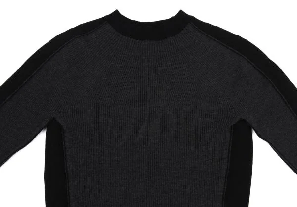 ジュンヤワタナベ コムデギャルソンJUNYA WATANABE COMME des GARCONS 切替ウールモックネックニットセーター 黒チャコールM位 K-159934_003
