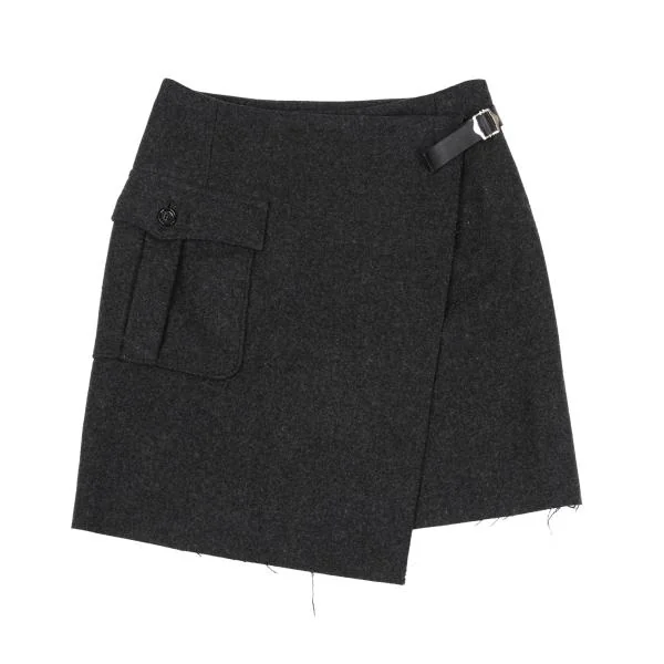 トリココムデギャルソンtricot COMME des GARCONS ウール混紡ポケットデザインラップスカート グレーM K-159959_002