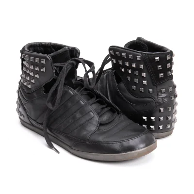 Y-3 Studs Design High Cut Leather Sneakers
