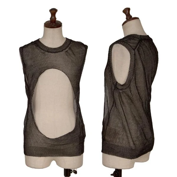 COMME des GARCONS Dyed Center Circle Cutting Sleeveless Mesh Top Black Free K-159987_001