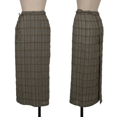 JURGEN LEHL Silk Wool Checked Sheer Wrap Skirt