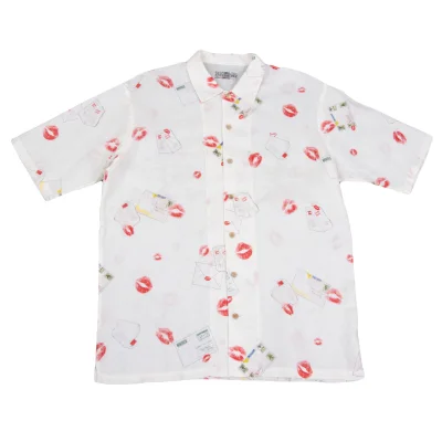 Papas Linen Lip Letter Printed Short Sleeve Shirt