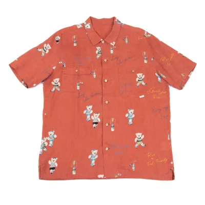 Papas Linen Jog Bear Printed Short Sleeve Shirt