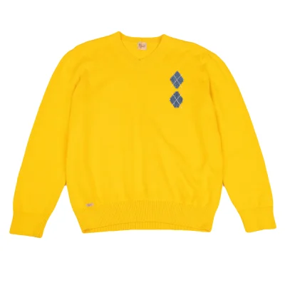 Papas Cotton Argyle Patch V-Neck Knit Sweater