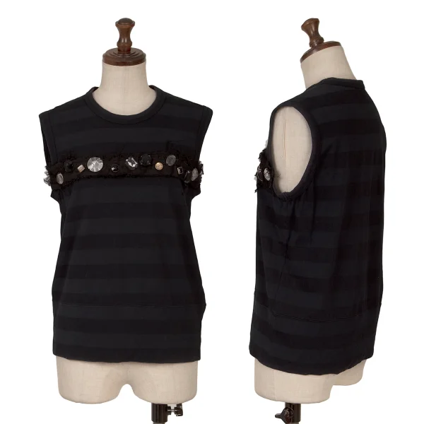 tricot COMME des GARCONS Bijou Embellished Stripe Tank Top Navy,Black S-M K-160133_001
