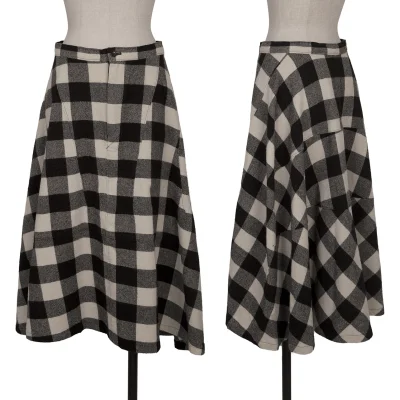 tricot COMME des GARCONS Fulling Wool Checked Flare Skirt