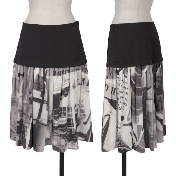 Y's Working Person Printed Switching Skirt Black,White 2 K-160173_001