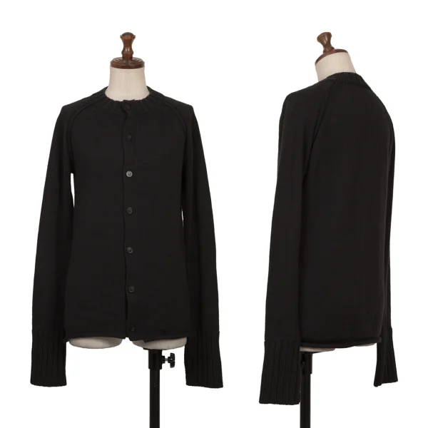 Yohji Yamamoto NOIR Wool Crew Neck Knit Cardigan Navy 2 K-160239_001