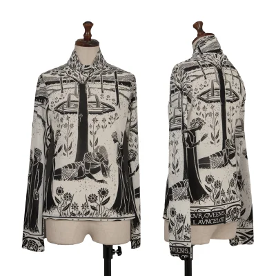 Yohji Yamamoto FEMME Monochrome Graphic Print See-through High Neck Top