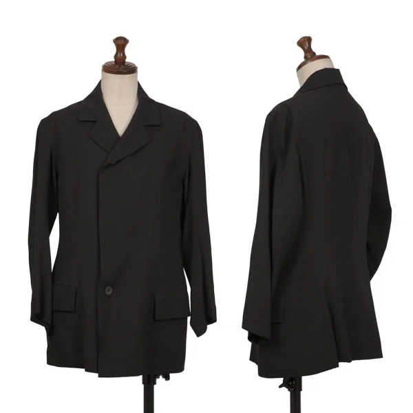 ヨウジヤマモト　ジャケット　黒 ヨウジヤマモト ファムYohji Yamamoto FEMME ウールギャバ7分袖