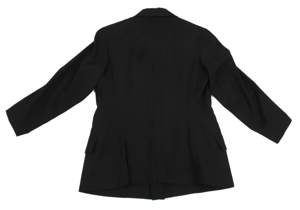 ヨウジヤマモト ノアール (2) フード付きウールジャケット 柔らか生地 黒 ヨウジヤマモト ファムYohji Yamamoto FEMME ウールギャバ7分袖