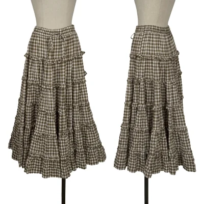Mademoiselle NON NON Cotton Checked Tiered Skirt