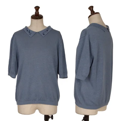 NON NO Linen Embroidered Collar Polo Shirt