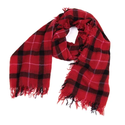 Y's Wool Check Fringe Stole