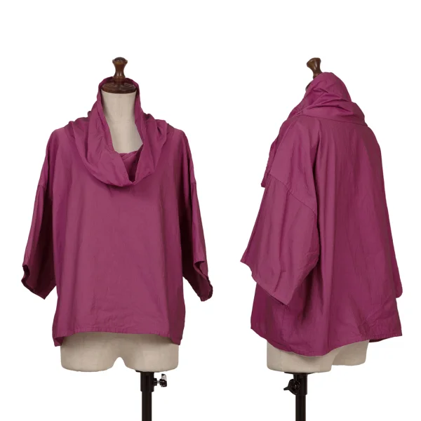 ISSEY MIYAKE High-neck Short Sleeve Top Purple 2 K-160401_001