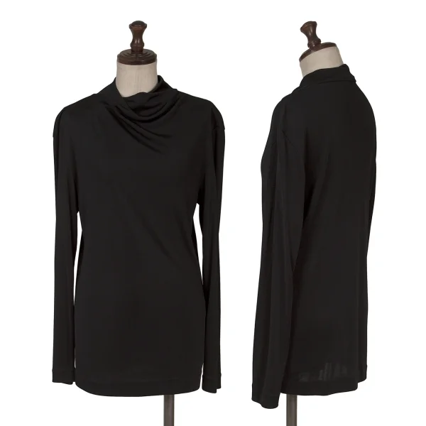 ISSEY MIYAKE Drape Neck Long Sleeve T-shirt Black M K-160413_001