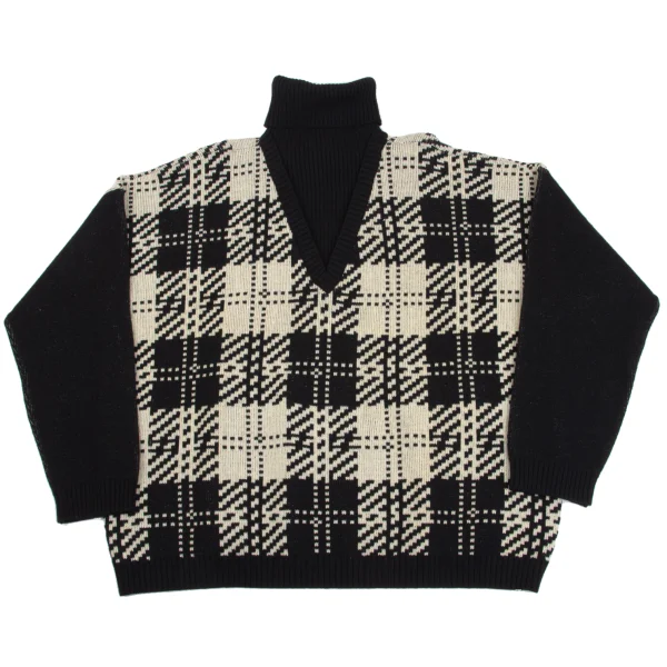 Yohji Yamamoto POUR HOMME Layered Switching Knit Sweater Black,Ivory L-XL K-160445_001