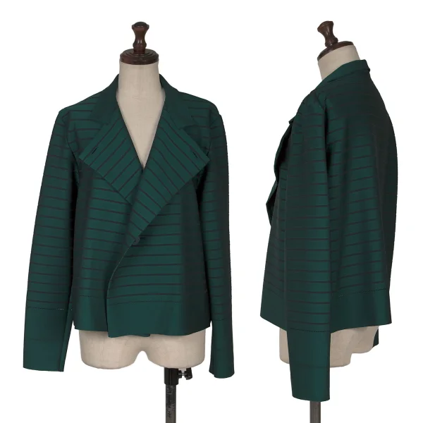 ISSEY MIYAKE Stripe Woven Jacket Dark Green 2 K-160496_001