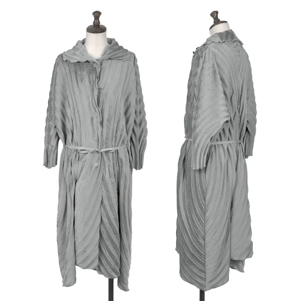 ISSEY MIYAKE Pleats Switching Long Coat Grey 2 K-160517_001