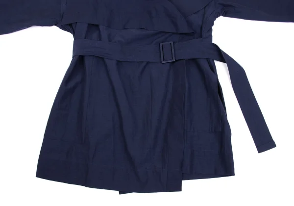 ISSEY MIYAKE Linen Blend Collar Fold Belted Jacket K-160519_007