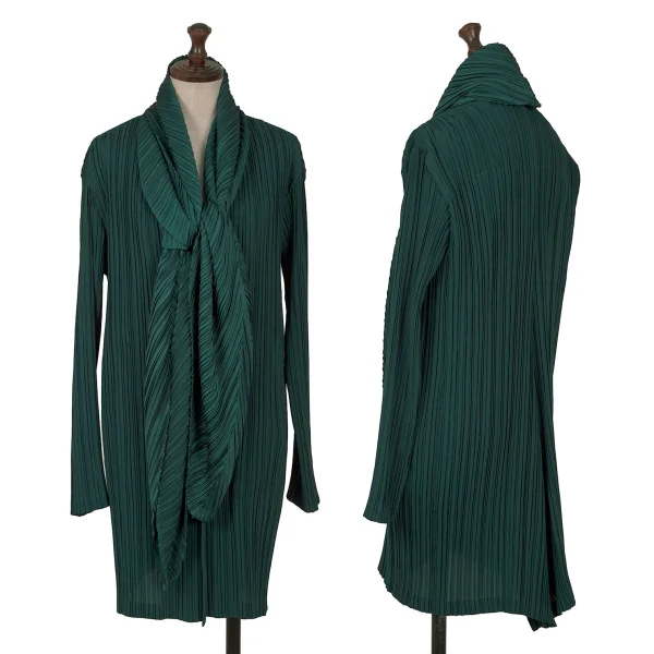 ISSEY MIYAKE Scarf-collar Design Pleats Jacket Dark Green 2 K-160523_001