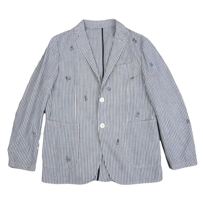 Papas+ Cotton Linen Striped Animal Embroidery Jacket