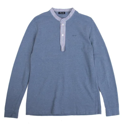 Papas+ One-point Logo Embroidery Switching Henley Neck Top