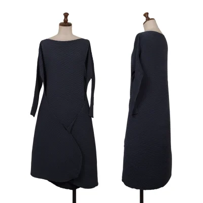 ISSEY MIYAKE Horizontal Pleated Hem Wrap Dress
