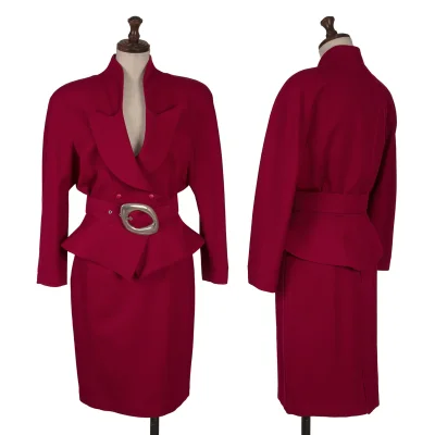 Thierry Mugler Metal buckle Belted Wool Jacket & Skirt