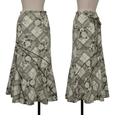 INGEBORG Floral Check Print Flared Skirt