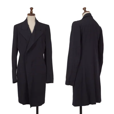 Y's Wool Rayon Cut-off Collar Snap Button Design Long Jacket