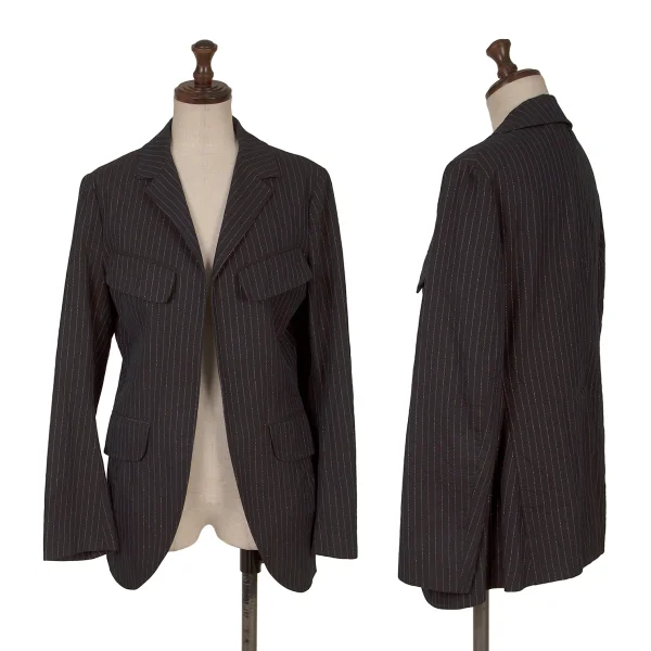 Y's Wrinkled Glitter Stripe Buttonless Jacket Navy 2 K-160733_001
