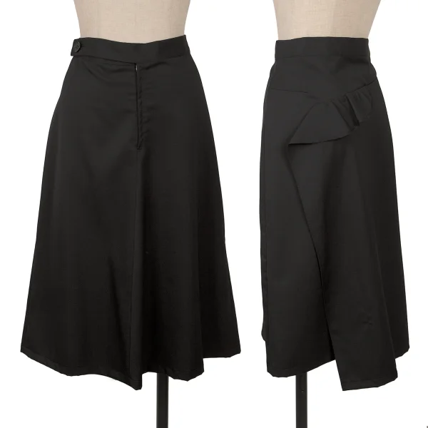 Y's Wool Gaba Back Frill Skirt Black 2 K-160739_001