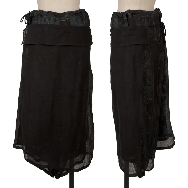Y's Graphic Print Layered Wrap Pants Black 2 K-160742_001