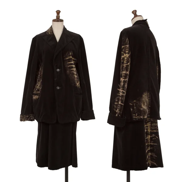 Yohji Yamamoto NOIR Bleached Velvet Jacket & Skirt Black,Beige 2 K-160750_001