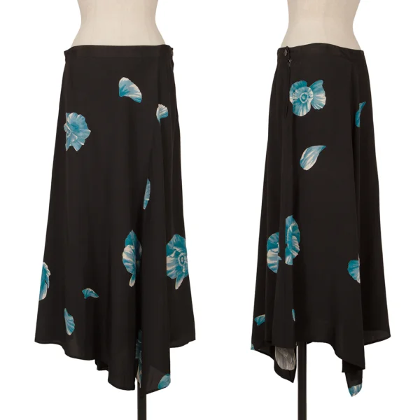 Yohji Yamamoto NOIR Rayon Floral Printed Skirt Black,Blue 2 K-160752_001