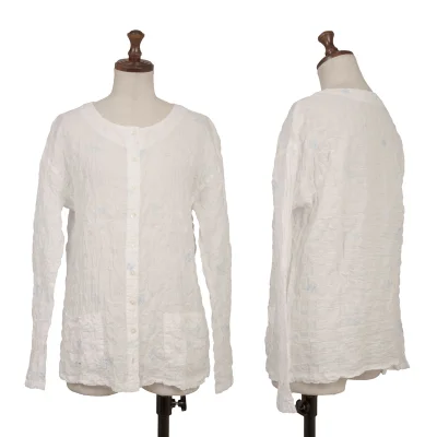 Mademoiselle NON NON Logo Embroidery Collarless Blouse