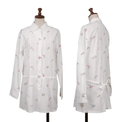 Mademoiselle NON NON Key Embroidery Pin Tuck Shirt Tunic