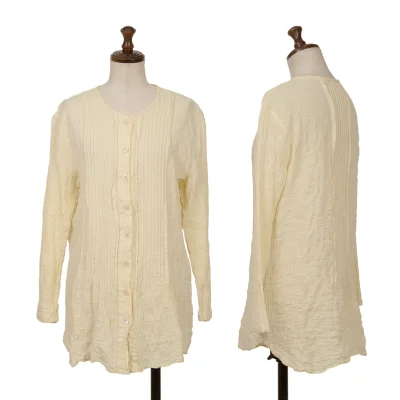 Mademoiselle NON NON Cotton Pintuck Collarless Long Sleeve Shirt