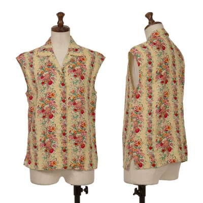 Mademoiselle NON NON Floral Printed Sleeveless Open Collar Shirt