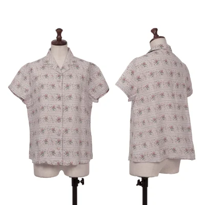 Mademoiselle NON NON Floral Striped Short Sleeve Open Collar Shirt
