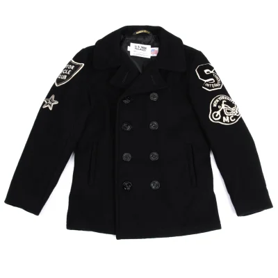 Schott Wool Nylon Sleeve Patch Design Pea Coat