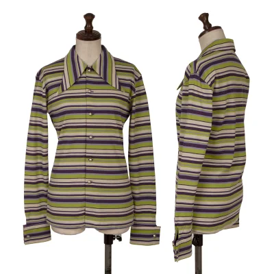 OZONE COMMUNITY Curve Lapel Striped Knit Shirt