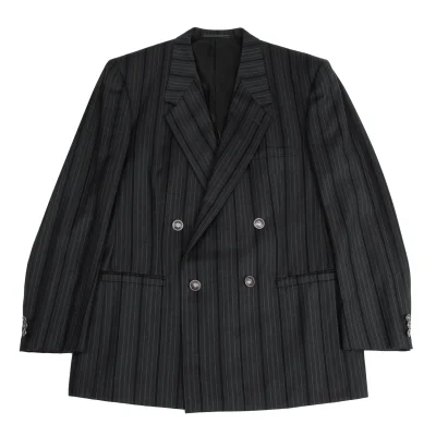 GIANNI VERSACE Wool Medusa Button Stripe Double-Breasted Jacket